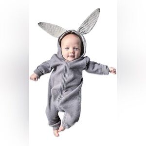 Baby Bunny Ear Zip Coverall Romper